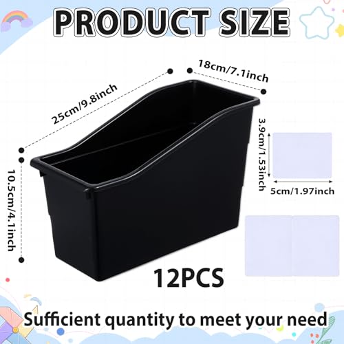gisgfim 12 Pack Large Book Bins with Labels (Black) - color: Black