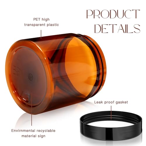 Patelai 4 Pcs Plastic Jars with Lids, Amber, 8 oz, Wide Mouth - color: Amber, size: 8 oz