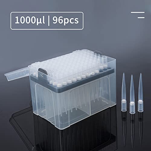 FOUR E'S SCIENTIFIC 1mL Filter Pipette Tips, 1 Rack 96 Tips - color: Transparent- Filter