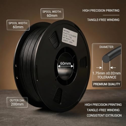 Matte PLA + 3D Printer Filament,PLA Filament 1.75mm, Neatly Wound 3D Printing Filament 1.75mm, Dimensional Accuracy +/- 0.02 mm, Fit Most FDM 3D Printers, 1kg Spool (2.2lbs),Black - color: Black