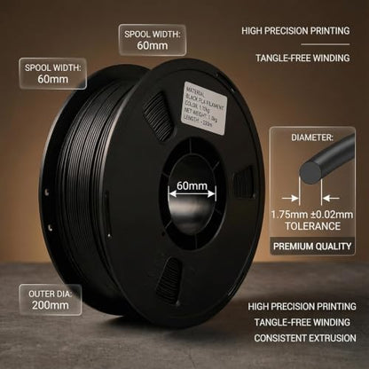 Matte PLA + 3D Printer Filament,PLA Filament 1.75mm, Neatly Wound 3D Printing Filament 1.75mm, Dimensional Accuracy +/- 0.02 mm, Fit Most FDM 3D Printers, 1kg Spool (2.2lbs),Black - color: Black