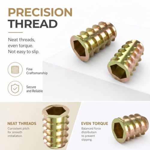 Hex Socket Wood Threaded Inserts 230Pcs,M4/M5/M6/M8/M10 Furniture Fasteners