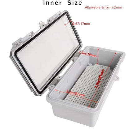 Junction Box, Hinged Grey Clear Cover IP67 Waterproof ABS Project Box with Mounting Plate Electrical Box Enclosure with Wall Bracket 7.9 x 3.9 x 2.8inch(200x100x70mm) - color: Transparent, size: 7.9"x3.9"x2.8"
