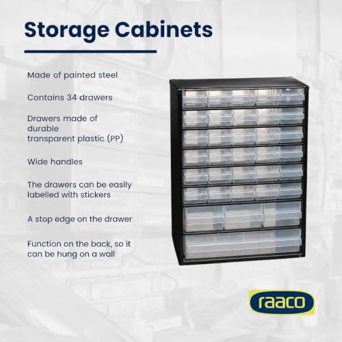 Raaco Steel Storage Cabinet, Standard 34-Drawer (C9-34) - Nuts & Bolts - size: Standard-34D