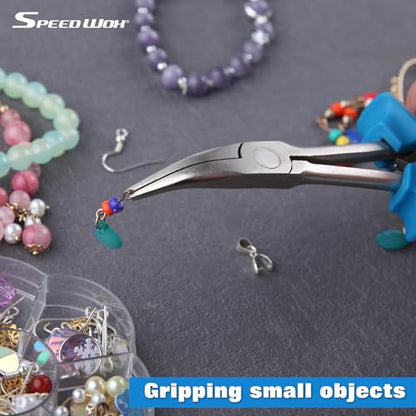 SPEEDWOX Long Reach Bent Nose Pliers 6 Inches 45 Degree Curved Mini Chain Nose Smooth Tapered Jaws Precision Fine Pliers for Hard to Reach Narrow Spaces High Leverage Reduce Efforts Non-slip Handle - style: Bent Nose Pliers