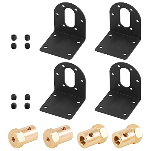 4 Pcs 37mm Diameter DC Gear Motors Mounting Bracket Black Rust Resistance Gearbox Fixed Seat Gear Reduction Motor Holder with 4 Pcs 6mm Hex Coupling for Small Stepper Motors