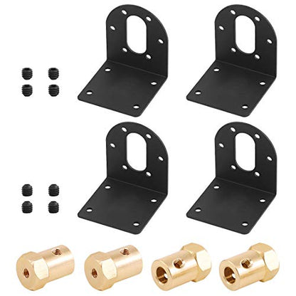 4 Pcs 37mm Diameter DC Gear Motors Mounting Bracket Black Rust Resistance Gearbox Fixed Seat Gear Reduction Motor Holder with 4 Pcs 6mm Hex Coupling for Small Stepper Motors