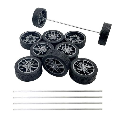 10PCS Model Car Wheels 32mm Toy Car Rubber Tire Wheels with Metal Shaft Round Axles for for RC Car Truck Robot DIY Model Toy Wheel Replacement Accessories (2x32mm) - style: 2x32mm