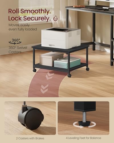 VASAGLE 2-Tier Printer Stand with Locking Wheels, Under Desk Printer Table - color: Ebony Black, size: 2 Tiers/Large