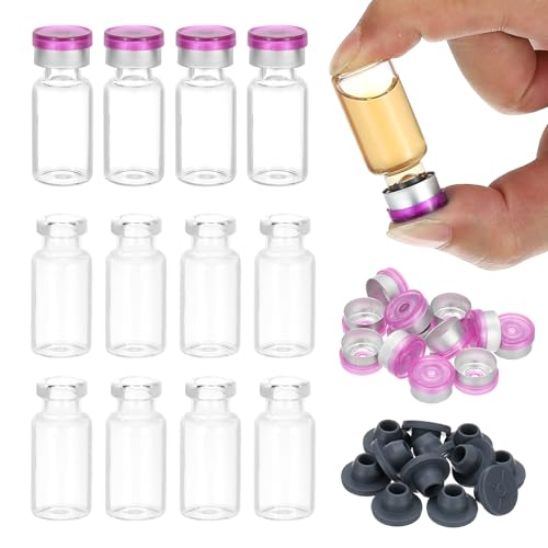 PATIKIL 12pcs 3ml Clear Borosilicate Glass Sample Vials with Aluminum Plastic Cap and Rubber Stopper for Lab Solid Liquid Powder Storage, Purple Silver Tone - color: Clear/Purple Silver Tone, size: 3ml