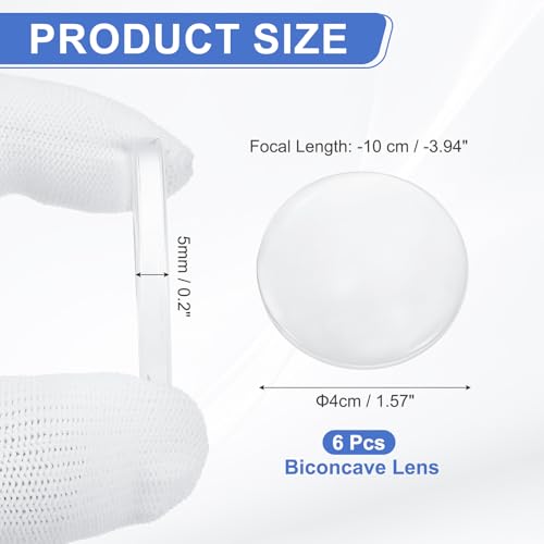 PATIKIL 6Pack Biconcave Lens 4cm Dia. -10cm Focal Length Optical Lenses - size: 4cm Dia. -10cm Focal Length