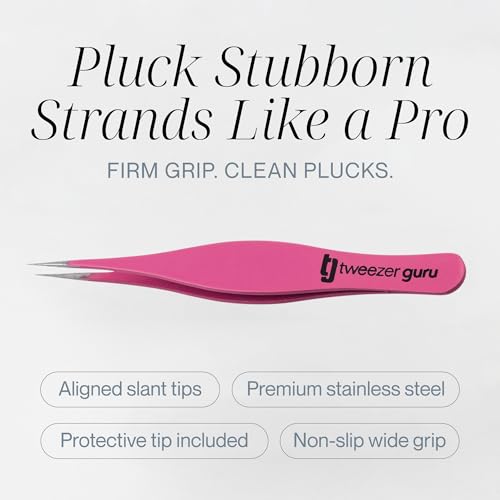 Tweezer Guru Ingrown Hair Tweezers - Pointed Precision Tweezers for Eyebrows & Ingrown Hair Removal - Blackhead and Splinter Tweezer with Sharp Needle Nose Point (2 Piece Set, Pink (Point+Slant)) - color: Pink