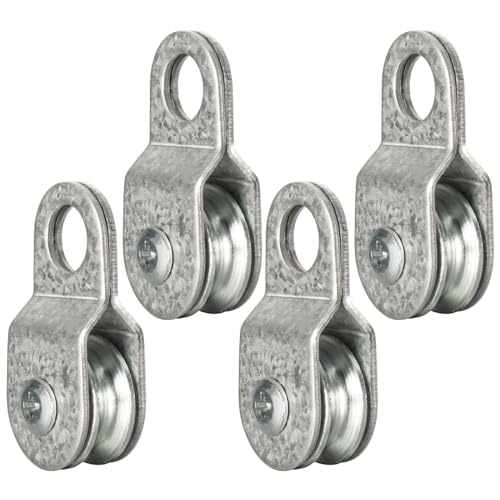 4 Pack Small Snatch Cable Pulley Block for 6mm / 0.23 Inch Wire Rope, Single Pulley Wheel Bearing Inside, Load 70 Lb
