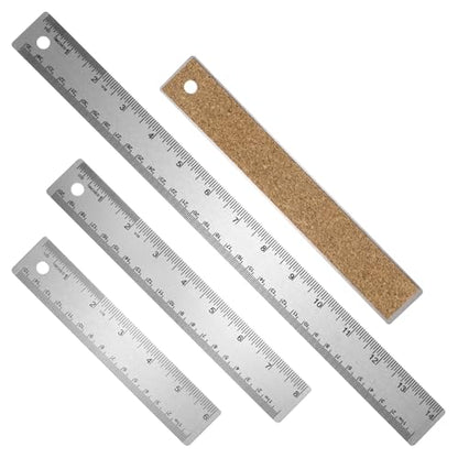 HARFINGTON 3pcs Stainless Steel Metal Ruler 15/20/35cm Straight Edge with Cork Backing Non-Slip Inch Metric Metal Ruler for Classroom Office Home Drafting Tools - size: 15/20/35cm