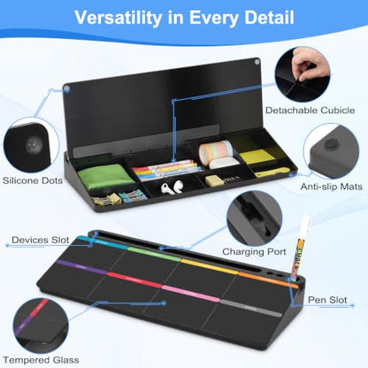 Desktop Glass Whiteboard with Storage, Weekly Calendar Desk White Board - color: Organizer-black Colourful Weekly Planner