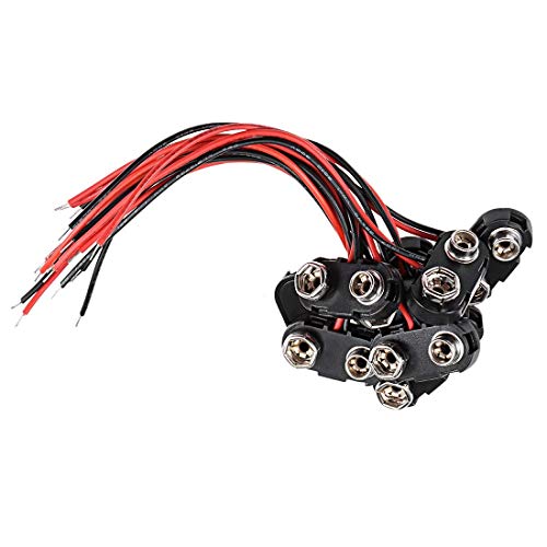 10 Pack T Type 9 V Battery Clip Connector Long Cable Connection Hard Shell Black Red Connector