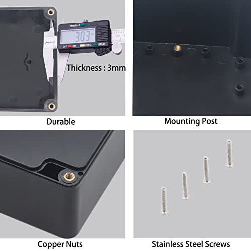 Watertight Junction Box, IP67 Waterproof Project Box Durable ABS Plastic Electronic Enclosure Case for DIY Electrical Project Black 10.35" x 7.17" x 3.74"(263 x 182 x 95 mm) - size: 10.35" x 7.17" x 3.74"