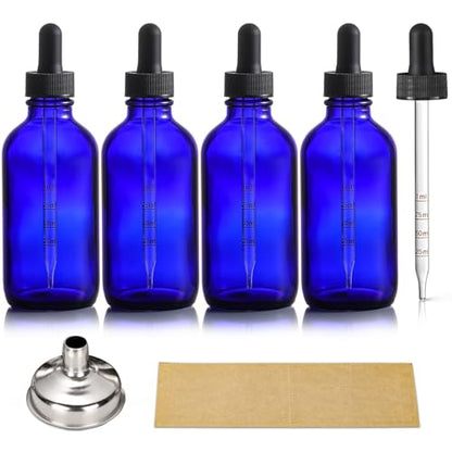 4 Pack 4oz Glass Dropper Bottles with Measured Dropper - 120ml Dark Blue Tincture Bottles with Calibrated Glass Eye Droppers (1ml), Leakproof Essential Oils Bottles for Health, Personal Care & Beauty - color: Blue