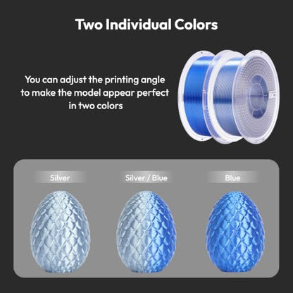 AMOLEN Silk PLA 3D Printer Filament, Dual Color Blue Silver PLA 1.75mm, Shiny Color Change Filament 3D Printing PLA Filament for Most FDM 3D Printer, 1kg Spool(2.2lbs) - color: Blue/Silver