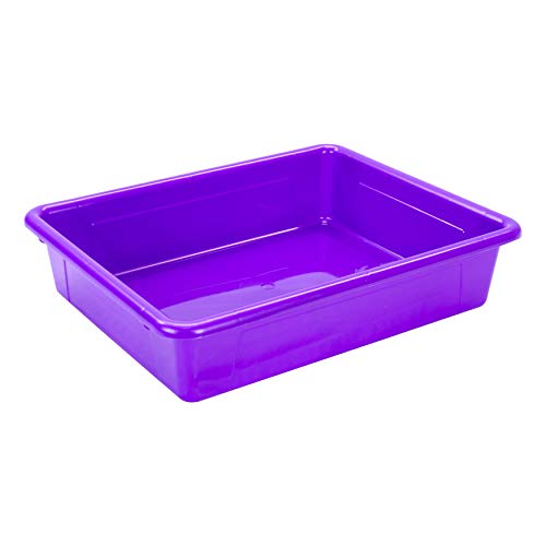Storex Letter Size Flat Storage Tray – Organizer Bin with Non-Snap Lid for Classroom, Office and Home, Violet, 5-Pack (62540U05C)