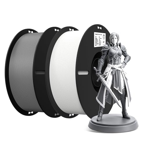 Creality 3D Printer Filament, White and Grey PLA Filament 1.75mm Bundle for 3D Printing, Ender PLA Filament No-Tangling Strong Bonding, Accuracy +/- 0.02mm - color: Grey and White
