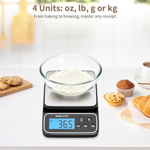 SEMIER Kitchen Scale with 4 Units Percentage and Tare Function, 5kg/11lb, 0.1g/0.01oz Accuracy Digital Scale for Food, Cooking, Baking and Portion Control, USB Rechargeable - color: Black