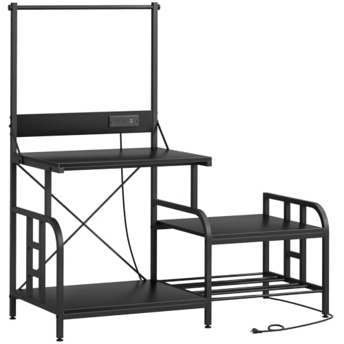 3D Printer Stand with Filament Storage Rack, Power Outlet, Spool Holder - color: Carbon Fiber
