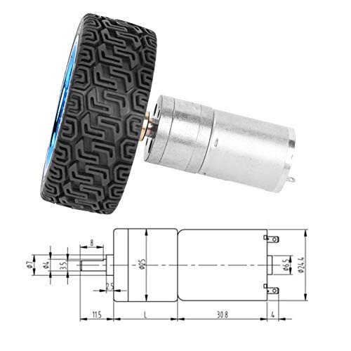 Encoder Gear Motor 65mm Wheel Kit, DC 6V 280RPM 25GA370 DC Gear Motor 4mm Shaft with Mounting Bracket for Smart Car Robot DIY (2 Sets)