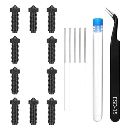 10PCS Hardened Steel Nozzle Kit for Anycubic Kobra 2, Kobra 2 Neo, Kobra 2 Pro, Kobra 2 Plus, Kobra 2 Max 3D Printer (0.4mm Nozzles*10, Cleaning Needles*5, Curved Tweezer*1) - size: Hardened Steel Nozzles * 10, style: Suit for Kobra 2 Series