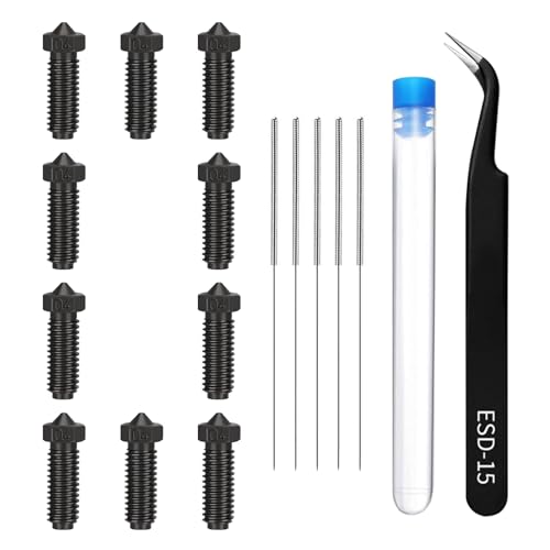 10PCS Hardened Steel Nozzle Kit for Anycubic Kobra 2, Kobra 2 Neo, Kobra 2 Pro, Kobra 2 Plus, Kobra 2 Max 3D Printer (0.4mm Nozzles*10, Cleaning Needles*5, Curved Tweezer*1) - size: Hardened Steel Nozzles * 10, style: Suit for Kobra 2 Series