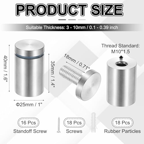 PATIKIL 1x1.6" Standoff Screws, 16 Pack Stainless Steel Stand Off Wall Mounts Wall Sign Mounting Hardware Advertising Standoff Nail for Hanging Acrylic Signs Picture Frame, Silver - size: 1x1.6"