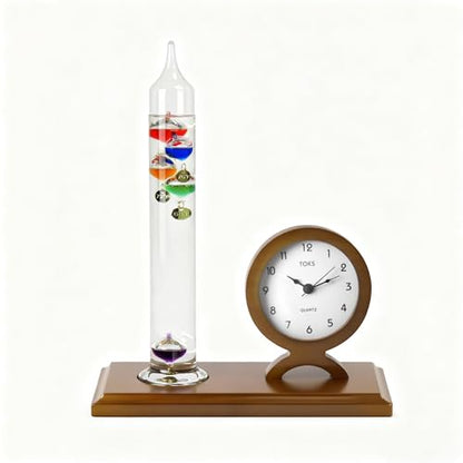 Lily's Home Galileo Thermometer with Clock-5 Spheres, 64ºF-80ºF Range–Clock with Quiet Movement - Elegant 2-in-1 Design-Ideal Gift for Home/Living Room Decor-Galileo Thermometer Indoor(9 inx11.6 in) - style: Clock with Quiet Movement