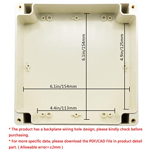LeMotech Waterproof Dustproof IP65 ABS Plastic Junction Box Universal Electric Project Enclosure Pale Gray 6.3 x 6.3 x 3.54 inch (160 x 160 x 90 mm) - size: 6.3"x 6.3"x 3.5"