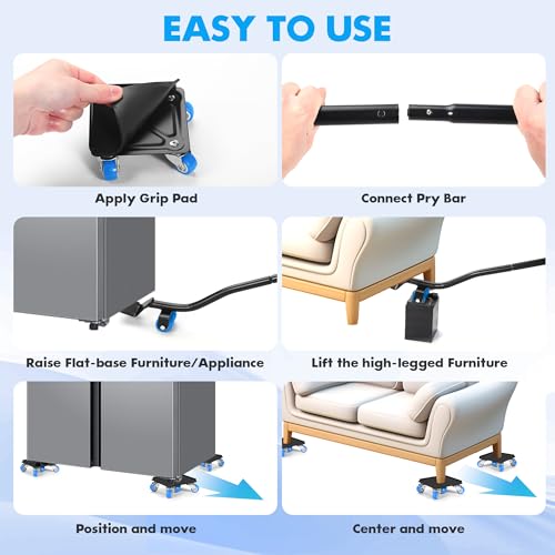 Heavy Duty Furniture Moving Tool Set, Supports up to 1000 Pounds, 5 Wheel Metal Furniture Mover, Furniture Dolly, Appliance Furniture Sliders with Wheels, Furniture Lifter Tool (Blue, 4.3" x4.3") - size: 4.3" x4.3"