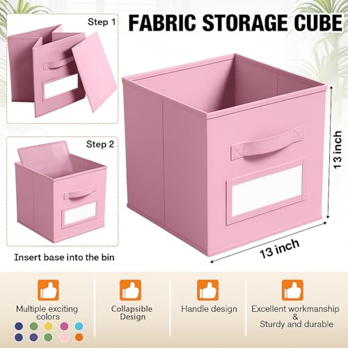 10 Pack Fabric Storage Cubes with Label 13" Collapsible Cube Bins, Candy - color: Candy, size: 13 Inch