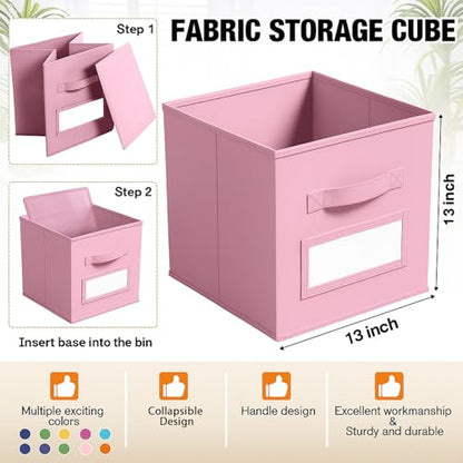 10 Pack Fabric Storage Cubes with Label 13" Collapsible Cube Bins, Candy - color: Candy, size: 13 Inch
