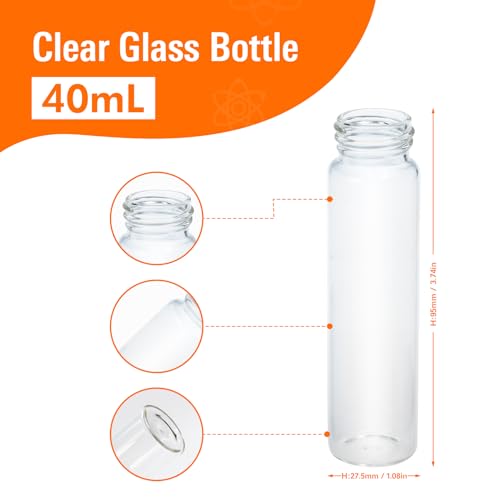 PEKYBIO 20 PCS 40ML Clear Liquid Sample Glass Vials with Screw Caps - size: 40 ml (20 pieces)