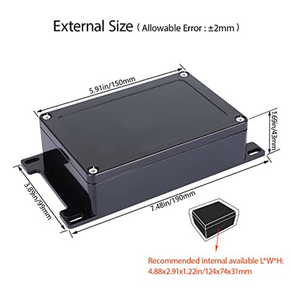 Junction Box IP65 Waterproof Dustproof ABS Plastic Universal Electric Project Enclosure with Fixed Ear Black 5.9x3.9x1.7 inch (1pc) - size: 5.9"x3.9"x1.7"(1 pack)