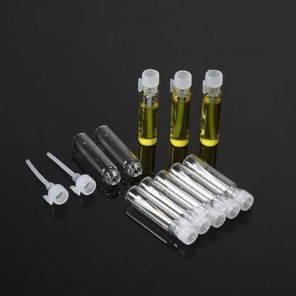 100PCS Empty Perfume Sample Bottles, Transparent Clear 1ml 1/4 Dram Empty Glass Sample Vials, Mini Glass Refillable Samples Vial Containers with Clear Cap for Aromatherapy, Essential Oil, Fragrance