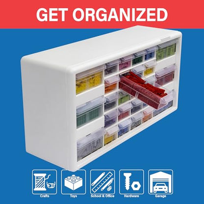 Akro-Mils 26-Drawer Plastic Storage Cabinet, 20"W x 6"D x 10"H, White - color: White, size: 26 Drawer, style: 1 Pack