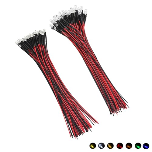 12 Volt 5mm Pre Wired Candle Flickering Led Light Emitting Diodes,Micro Led Lights Diodes for Model Assortment Kit (50pcs Flickering(R,G,W,B,Y Each 10pcs), 12V 5mm Round) - color: 50pcs Flickering( R,g,w,b,y Each 10pcs), size: 12V 5mm Round