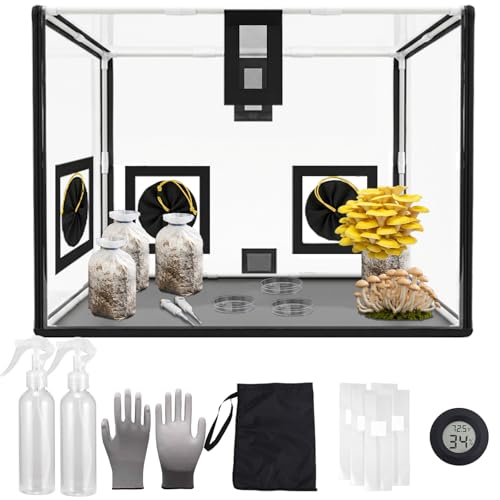 Mushroom Mycology Large Still Air Box 31.5X 20.5X 20.5 inch Professional-Grade Grow Tent with Flow Hood & Monotub Kit, Mushroom Planting Bag Tent Kit for Spores Horticulture Supplies Home Scientists