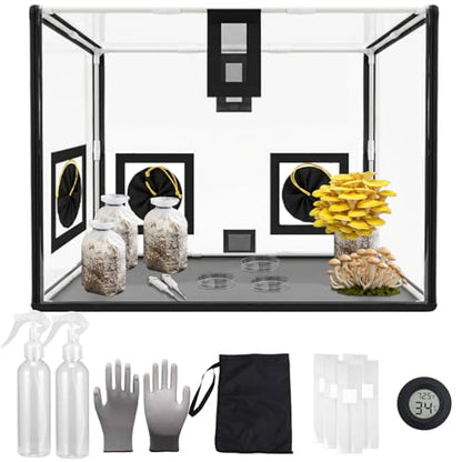 Mushroom Mycology Large Still Air Box 31.5X 20.5X 20.5 inch Professional-Grade Grow Tent with Flow Hood & Monotub Kit, Mushroom Planting Bag Tent Kit for Spores Horticulture Supplies Home Scientists