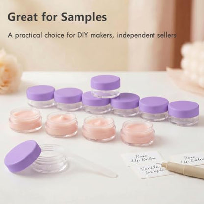 3 Gram Sample Containers 100 Count Empty Lip Balm Containers with Labels - color: Purple