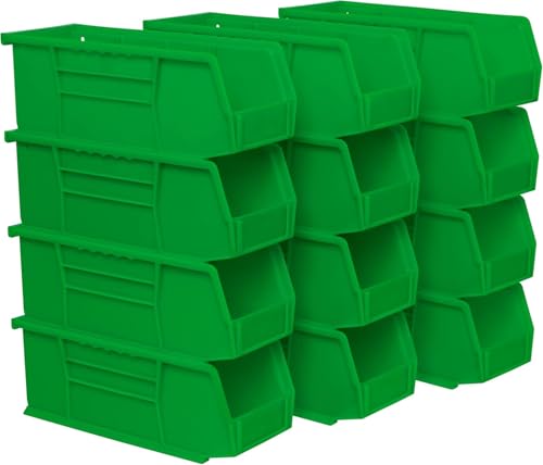Akro-Mils 30224 AkroBins Plastic Hanging Stackable Storage Organizer Bin, 11-Inch x 4-Inch x 4-Inch, Green, 12-Pack - color: Green