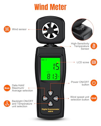 FOOAO Anemometer, Wind Meter Handheld, CMF Meter to Measure Wind Speed and Temperature to Assist in Drone Flights, Outdoor Activities, Shooting Sports and HVAC Systems