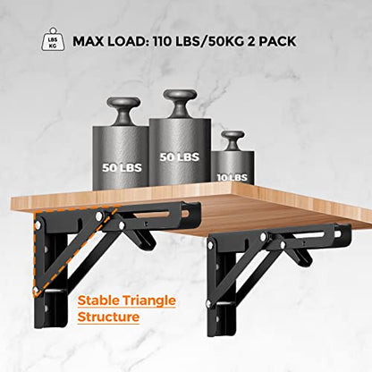 Ravinte Matte Black Folding Shelf Brackets, 8 Inch, 2 Pack - size: 8 Inch