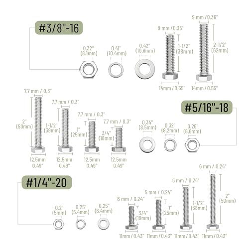 Mr. Pen- Hex Head Nuts and Bolts Assortment Kit, 246 pcs, Stainless Steel