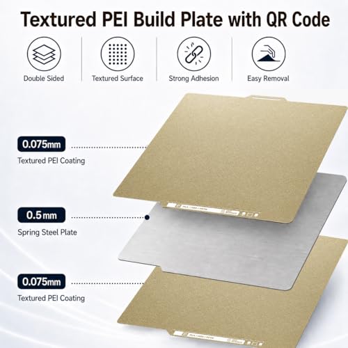 Tinytrees Build Plate for Bambu Lab X1 X1C X1E P1P P1S A1, PEI Build Plate with Identification Code Double Sided Textured PEI Plate Sheet 0.77mmwith QR Code Flexible Spring Steel Bed, 257x257mm - style: Double Side Textured PEI with Code