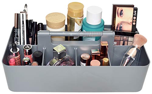 Portable Caddy Organizer -2 Stackable Plastic Caddy with Handle | Desk, Makeup, Dorm Caddy, Classroom Art Organizers (Made In Usa) (Ivory/Orion Gray) - color: Ivory / Orion Gray